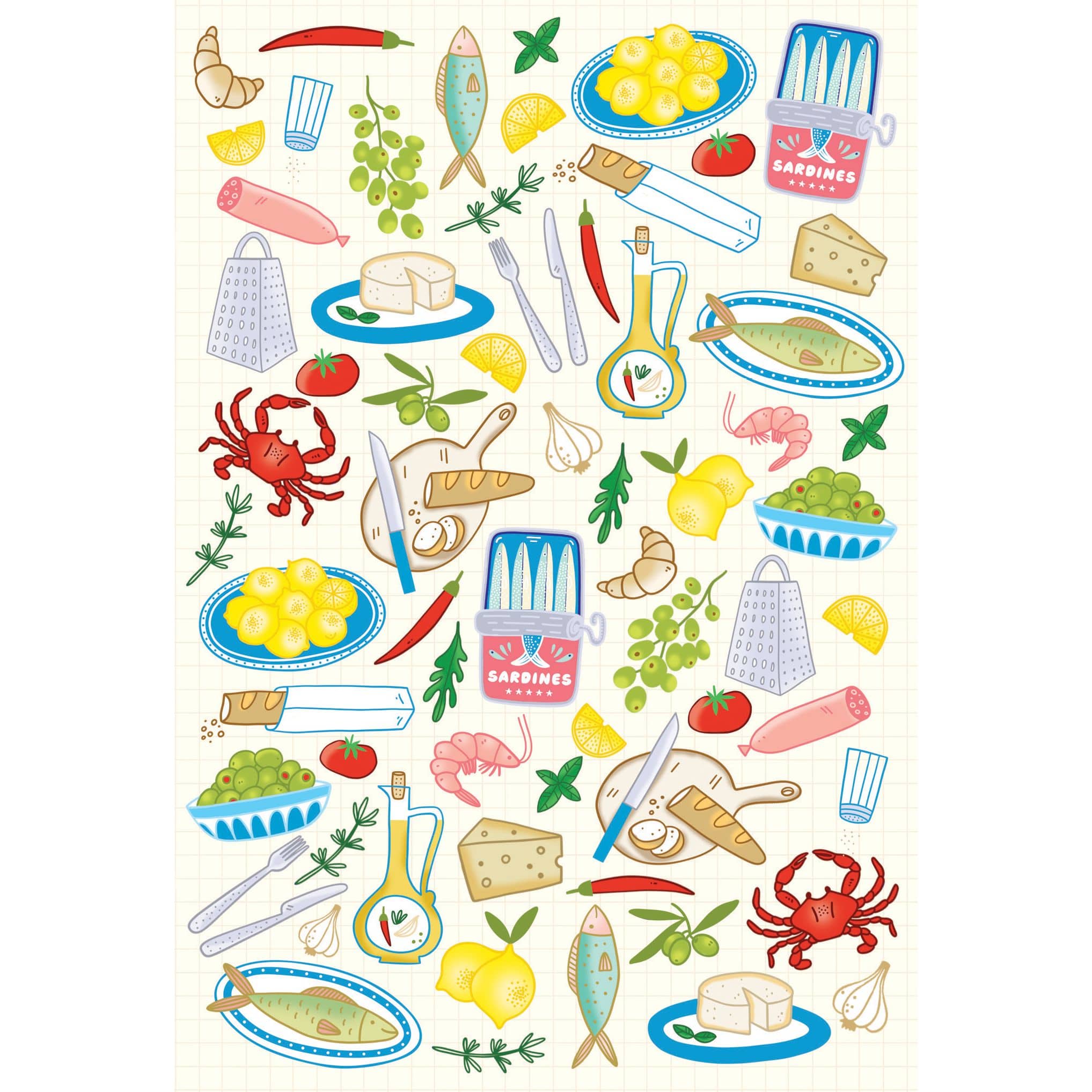 Pictura seafood tins blank note card from the Everyday Cards collection, featuring a nautical seafood design.